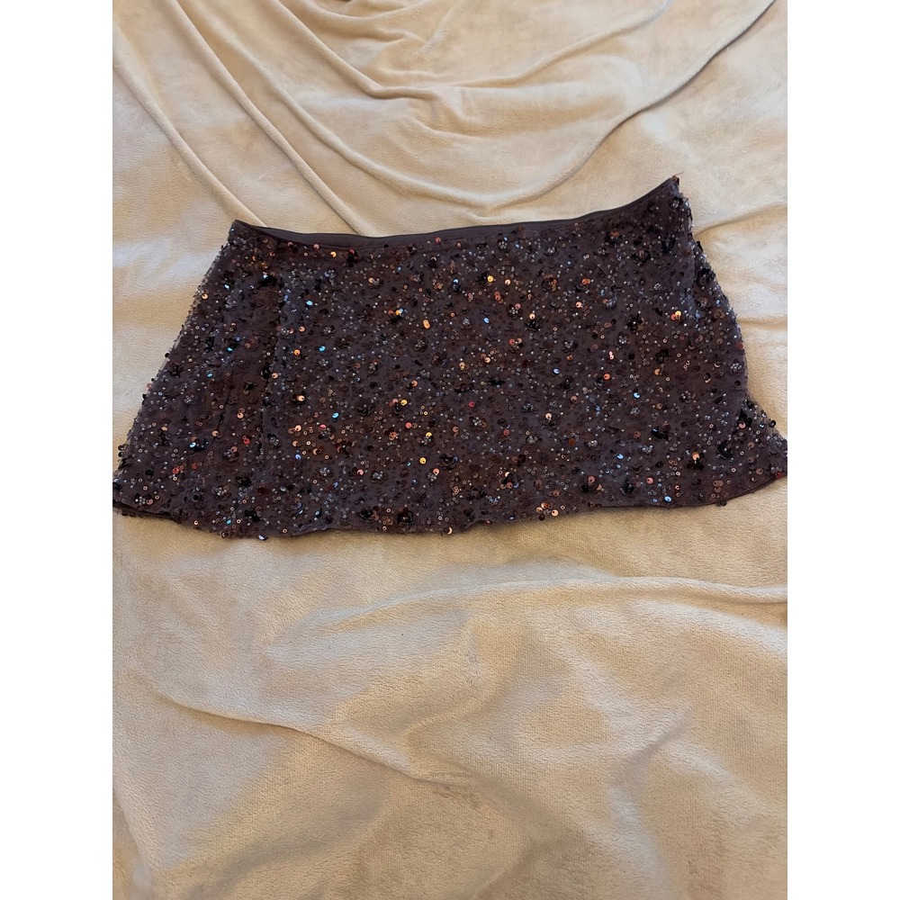 Bershka Brown Sequin Mesh Mini Skirt XL Beaded 90's Y2K Party Night Out Festival